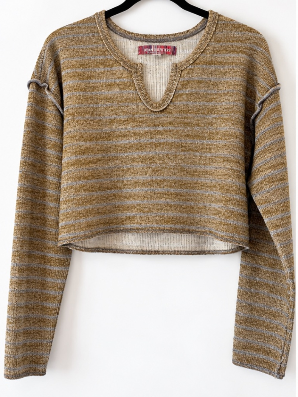 Urban Outfitters Y2K Striped Cropped Sweater Women's M Raw Seam Grunge Kit